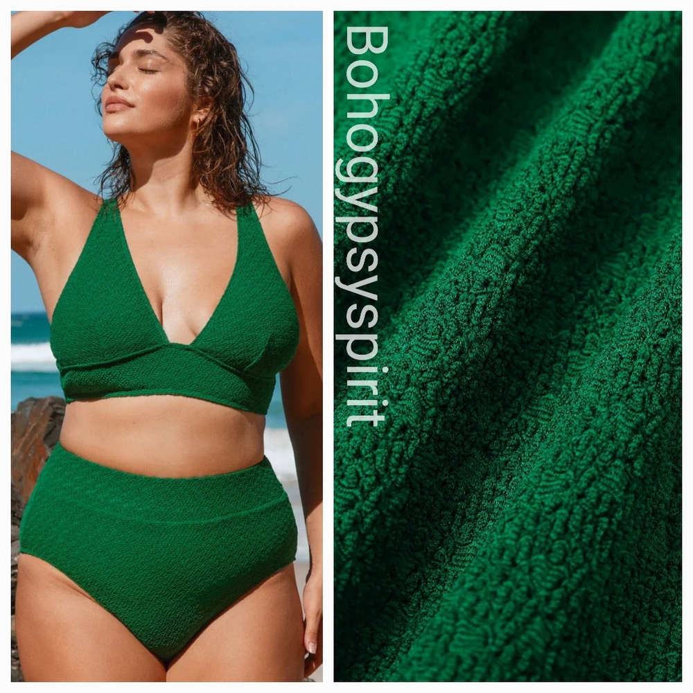 NWT $78 Berlook Green Plus Size Bikini Set With High Waisted Bottoms, Size 18